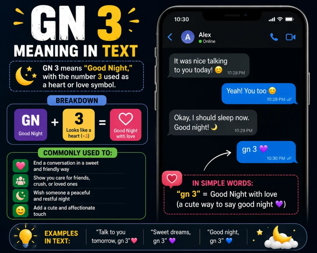 GN 3 Meaning in Text: Goodnight, Heart & Flirting Meaning