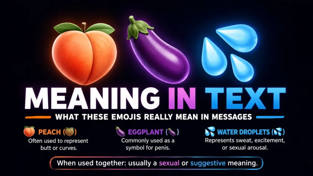 🍑 🍆 💦 meaning in text explained with a visual guide showing their common slang and suggestive meanings.